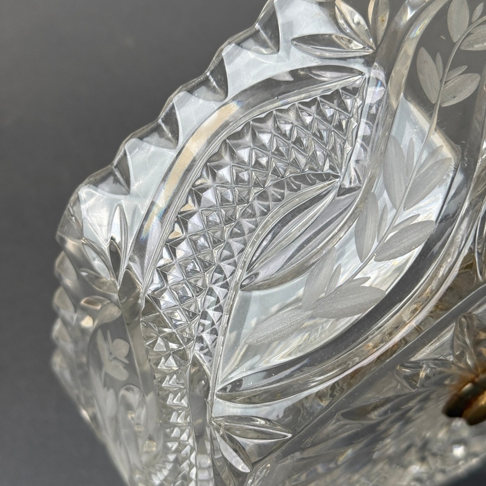 Vintage Cut Crystal Glass Bowl Ornate Metal Stand Claw Paw Feet Candy Dish - Picture 10 of 12
